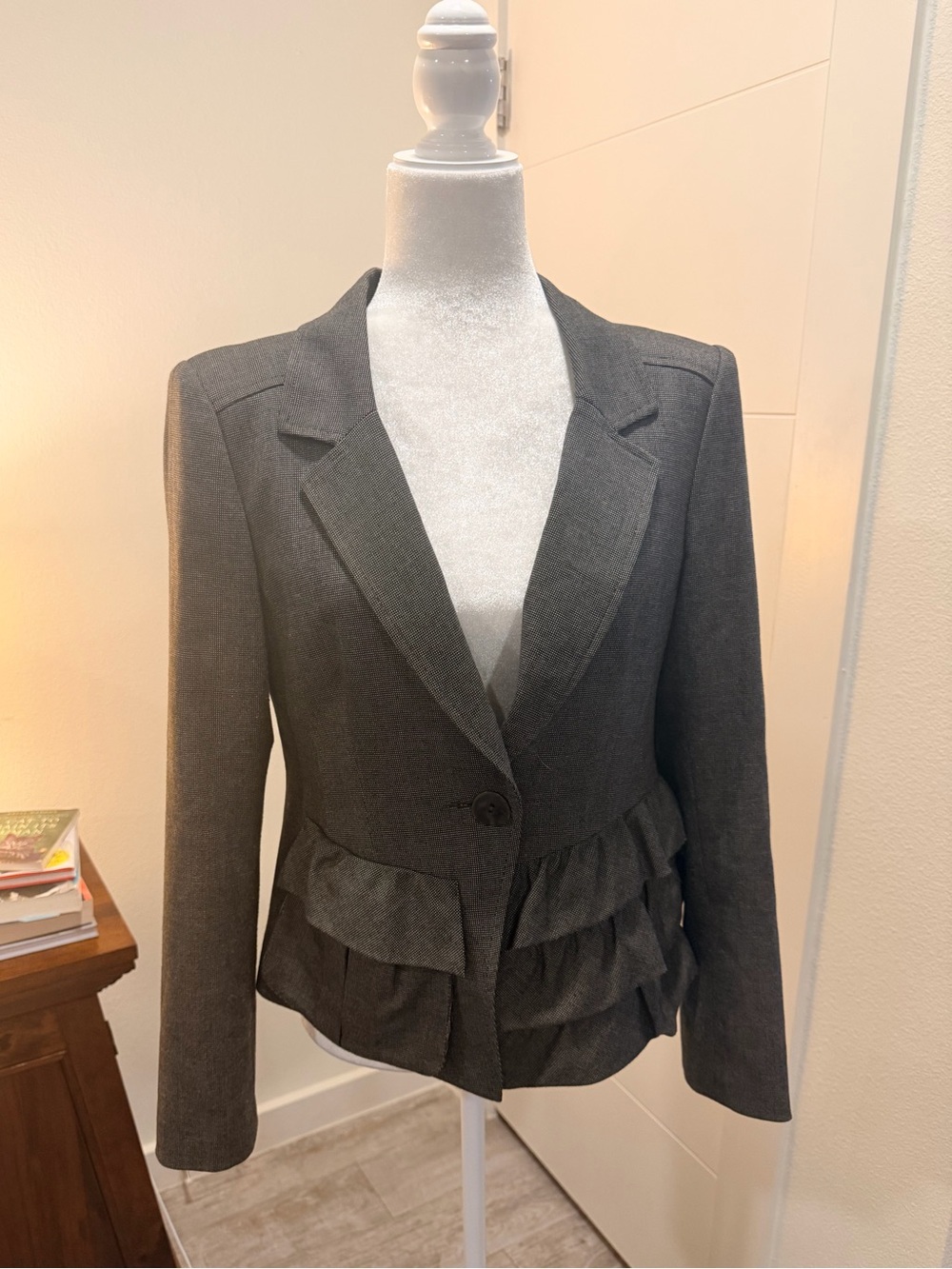 Nanette Lepore - Womens Dark Gray Ruffled Hem Blazer Jacket